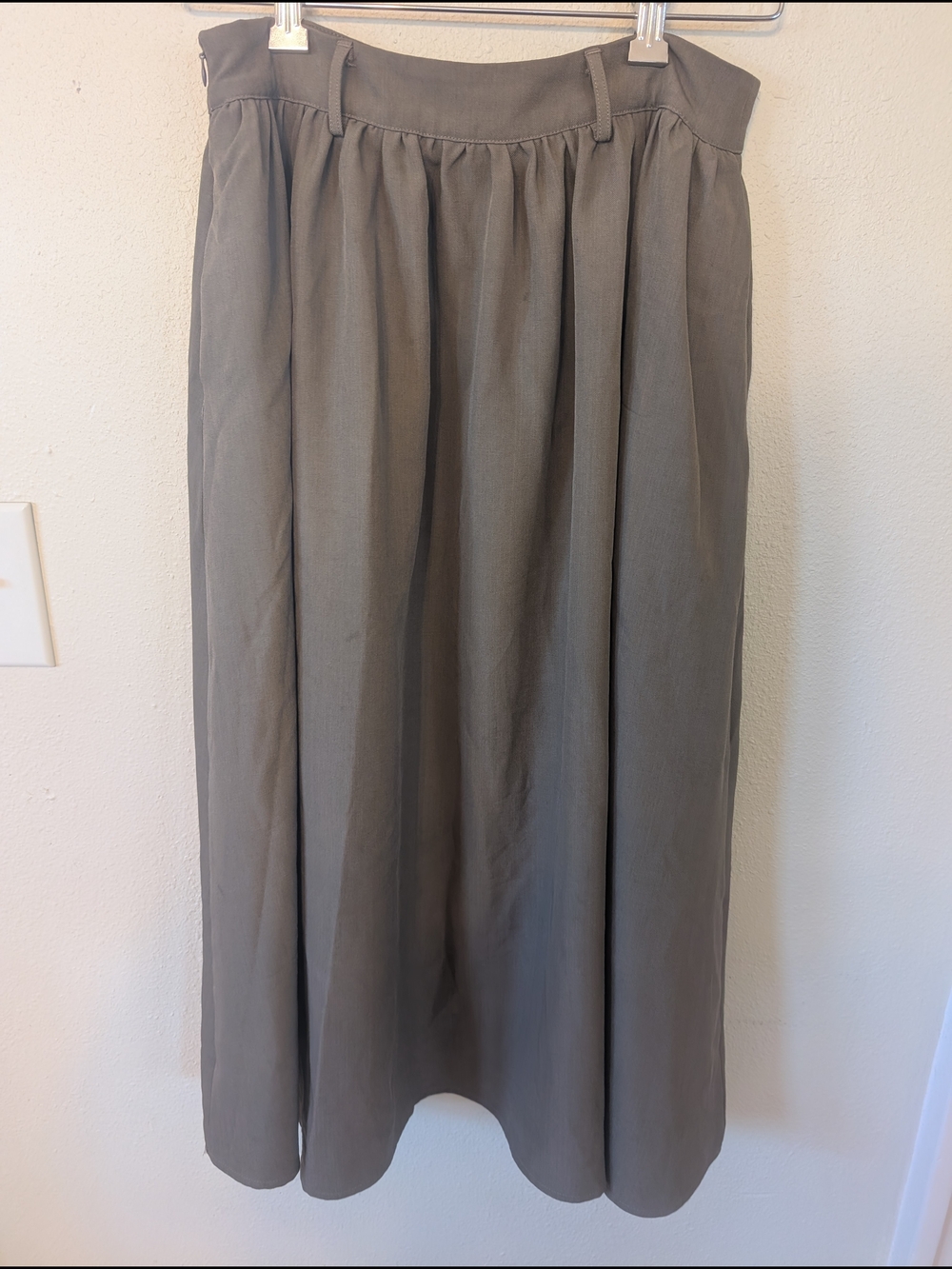 Cider Olive Green Gathered Midi Skirt S